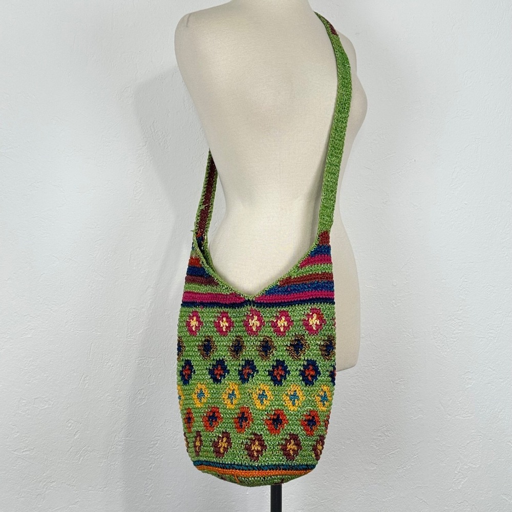 Whimsical Boho Hippie Twee Festival Woven Knit Crochet Colorful Shoulder Bag Zip